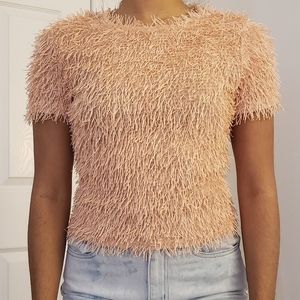 ZARA Blush Pink Fuzzy/fringe top